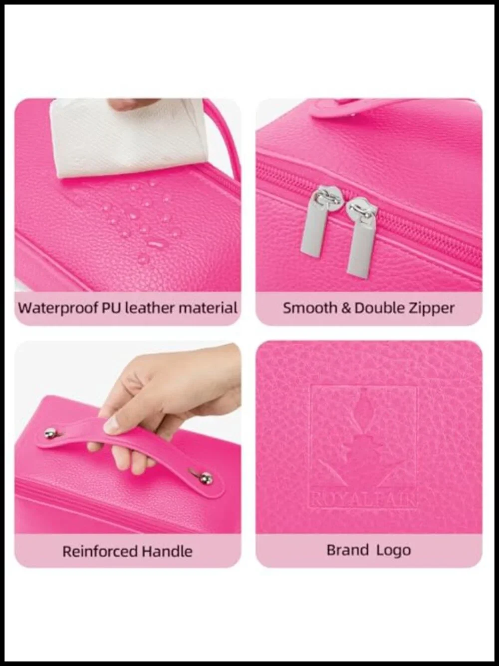 Large Capacity Cosmetic Bag Waterproof PU Leather Makeup Organizer with Divider
